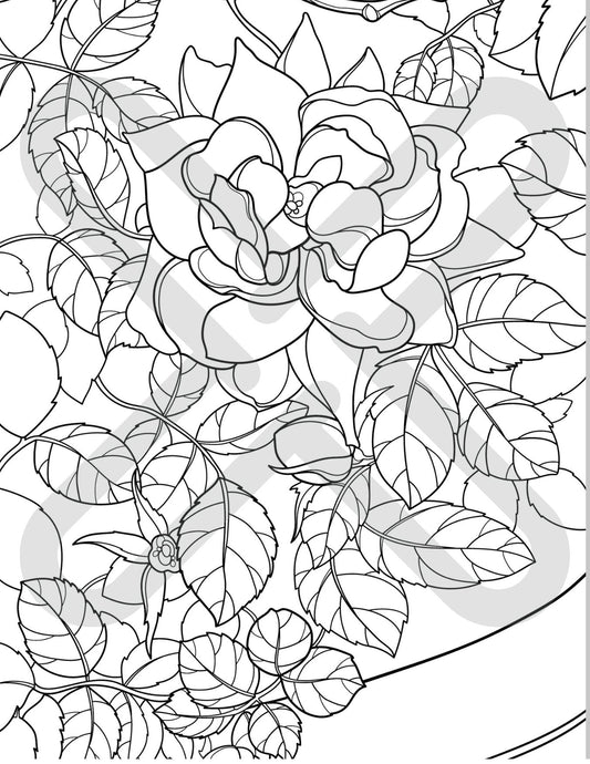 Printable Roses in a Big Pot Coloring Page