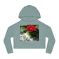 Women’s Cropped Hooded Sweatshirt with Europeana Red Rose Signature Print