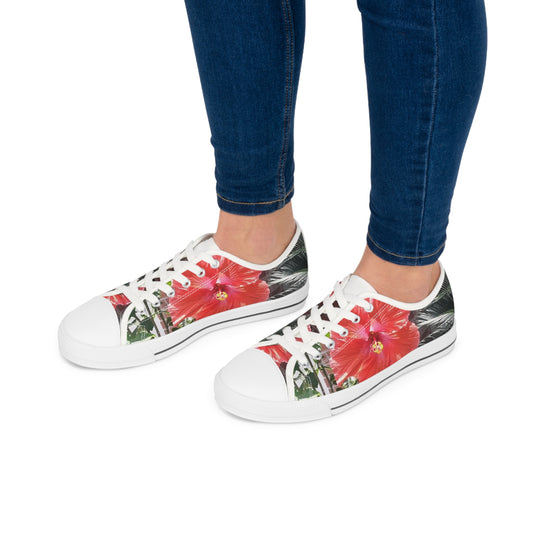 Women's Low Top Sneakers with Peach Hibiscus Design