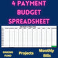 Automatic 4 Payment Budget Spreadsheet