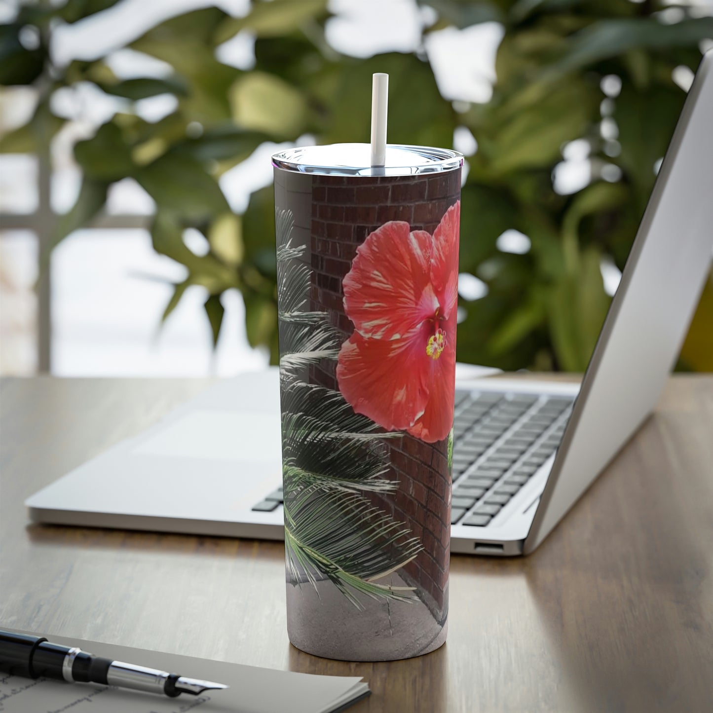Peach Hibiscus Flower | Skinny Steel Tumbler with Straw 20oz | High Bloom Collection | Life By Ortavia