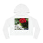 Women’s Cropped Hooded Sweatshirt with Europeana Red Rose Signature Print