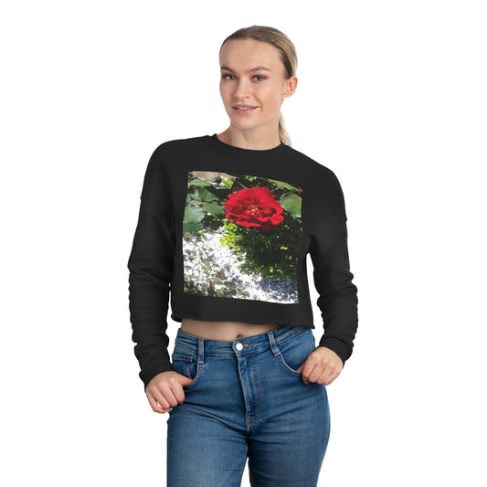 Women's Cropped Sweatshirt with Europeana Red Rose Design