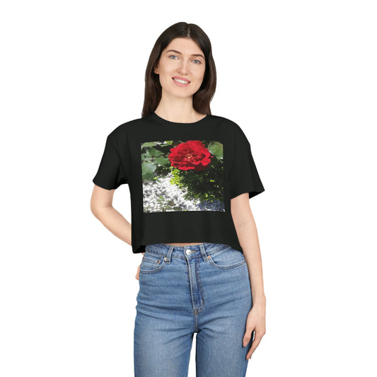 Women's Crop Tee with Europeana Red Rose Signature Print