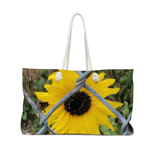 Sunflower Behind A Fence | High Bloom Collection | Weekender Bag 24" x13" | Life By Ortavia
