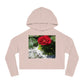 Women’s Cropped Hooded Sweatshirt with Europeana Red Rose Signature Print