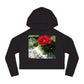 Women’s Cropped Hooded Sweatshirt with Europeana Red Rose Signature Print