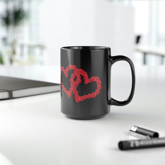 Hearts Black Coffee Mug and Tea Cups, 15oz | Life By Ortavia