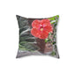 Spun Polyester Square Couch Pillow with Tropical Peach Flower Design