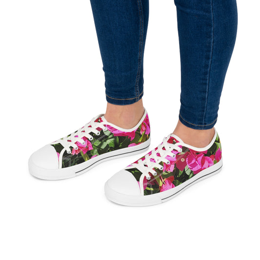 Women's Low Top Sneakers with Hot Pink Bougainvillea Design