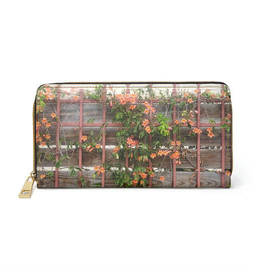 Flowers On A Rugged Fence | High Bloom Collection | Zipper Wallet | Life By Ortavia