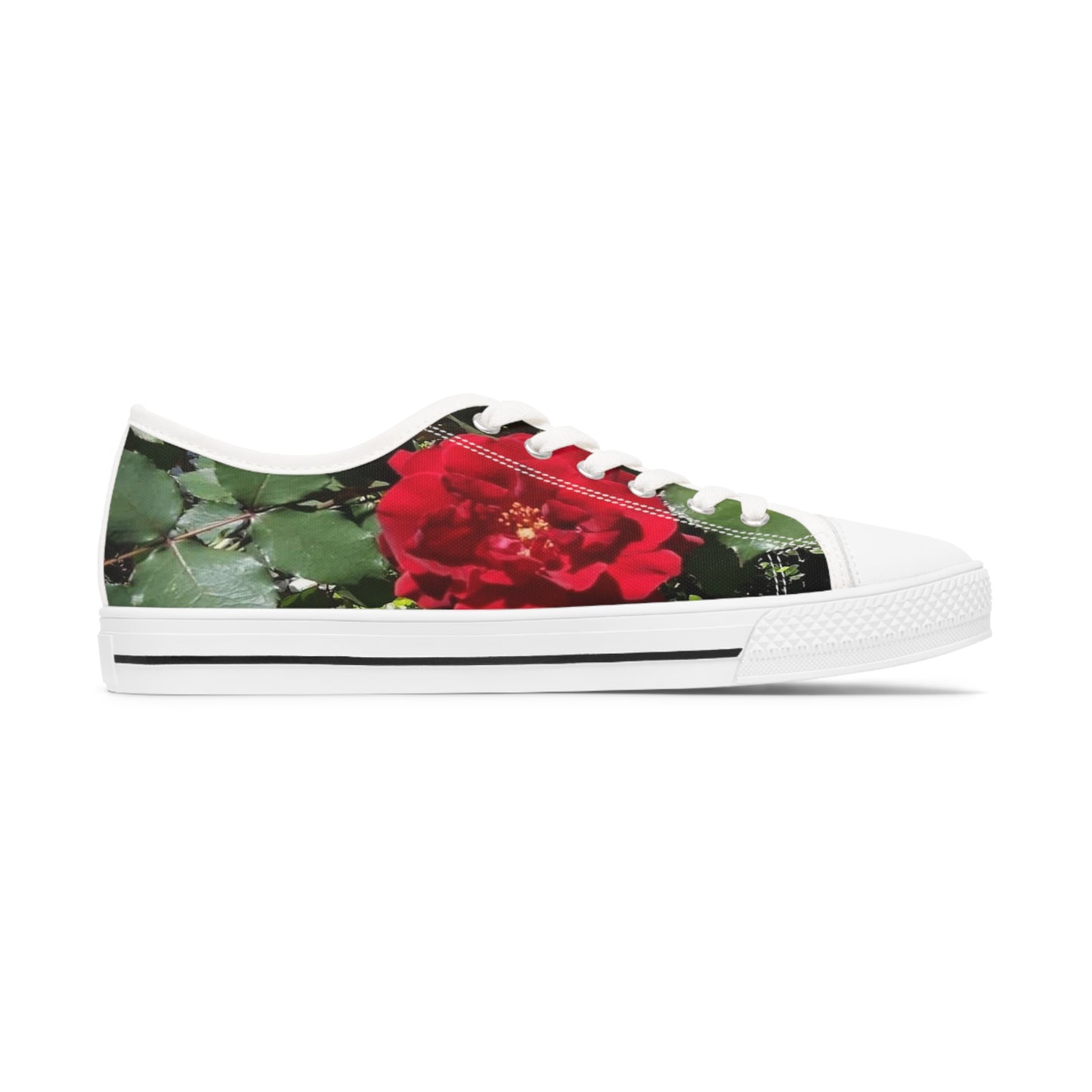 Women's Low Top Sneakers with European Red Rose Design