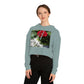 Women’s Cropped Hooded Sweatshirt with Europeana Red Rose Signature Print