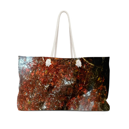 Red Autumn Leaves | High Bloom Collection | Weekender Bag 24" x13" | Life By Ortavia