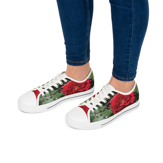 Women's Low Top Sneakers with European Red Rose Design