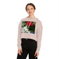 Women’s Cropped Hooded Sweatshirt with Europeana Red Rose Signature Print