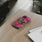 Phone Case With Card Holder with Hot Pink Bougainvillea Design
