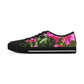 Women's Black Low Top Sneakers with Hot Pink Bougainvillea Design