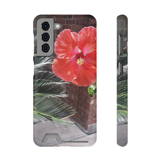 Phone Case With Card Holder with Peach Hibiscus Flower Design