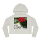 Women’s Cropped Hooded Sweatshirt with Europeana Red Rose Signature Print