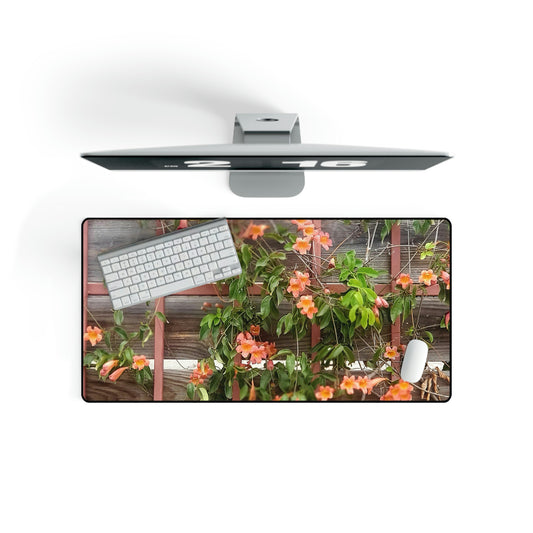 Flowers On A Rugged Fence | High Bloom Collection | Desk Mat | Life By Ortavia