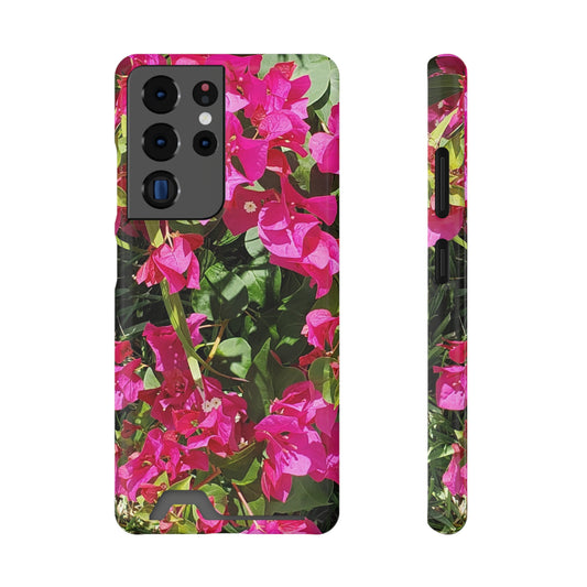 Phone Case With Card Holder with Hot Pink Bougainvillea Design