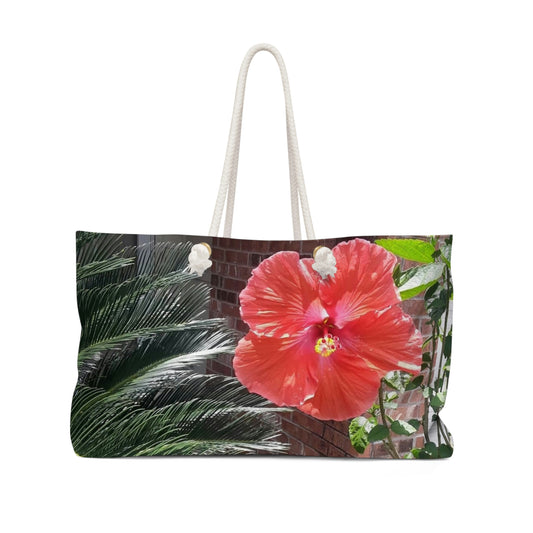 Peach Hibiscus | High Bloom Collection | Weekender Bag 24" x13" | Life By Ortavia